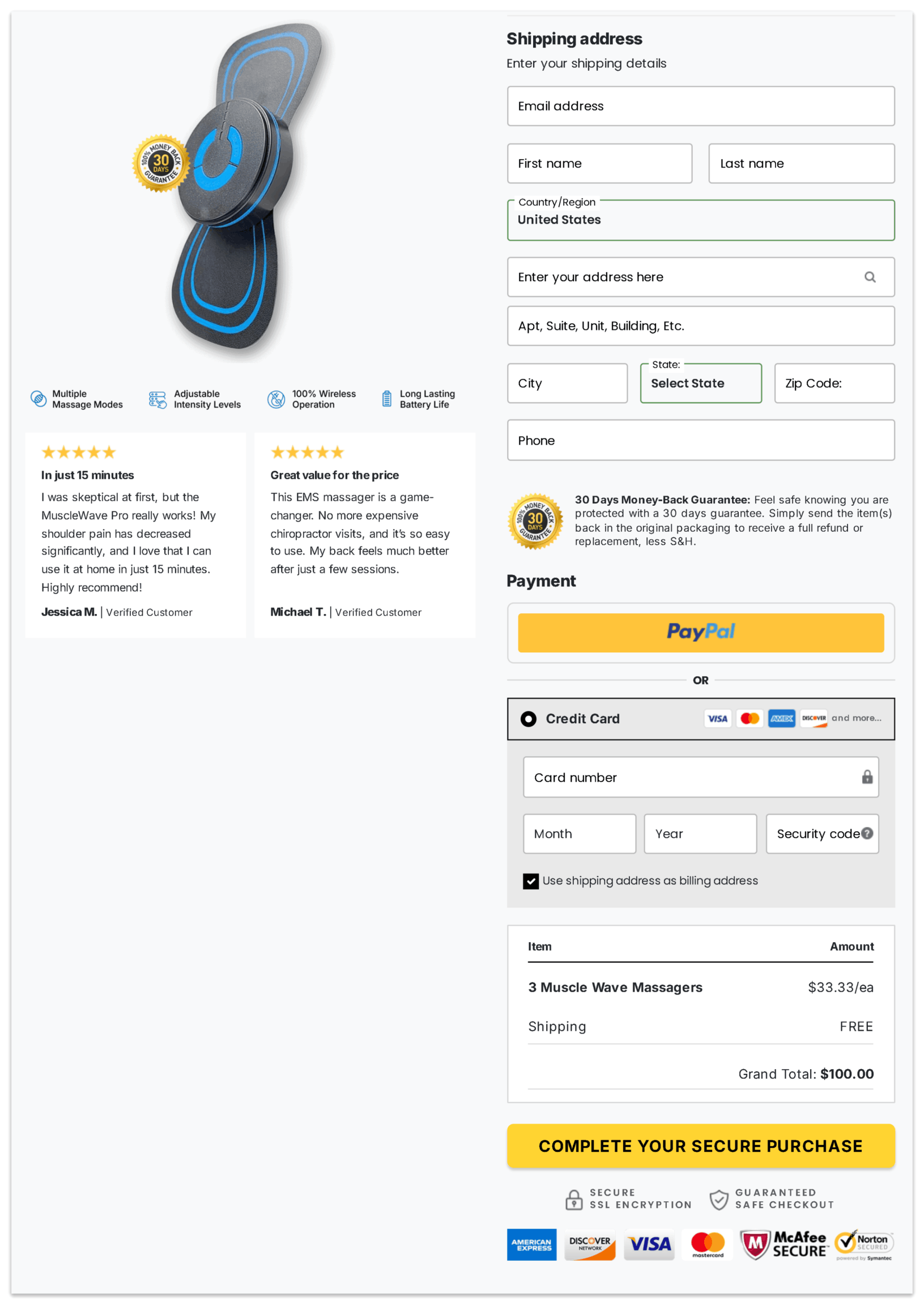 Muscle Wave Pro checkout page